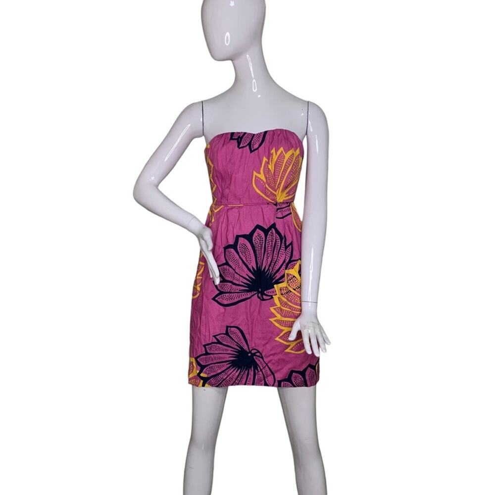 Anthropologie Sariat NWOT Dress Strapless Floral Print Pink Yellow Blue Size 0